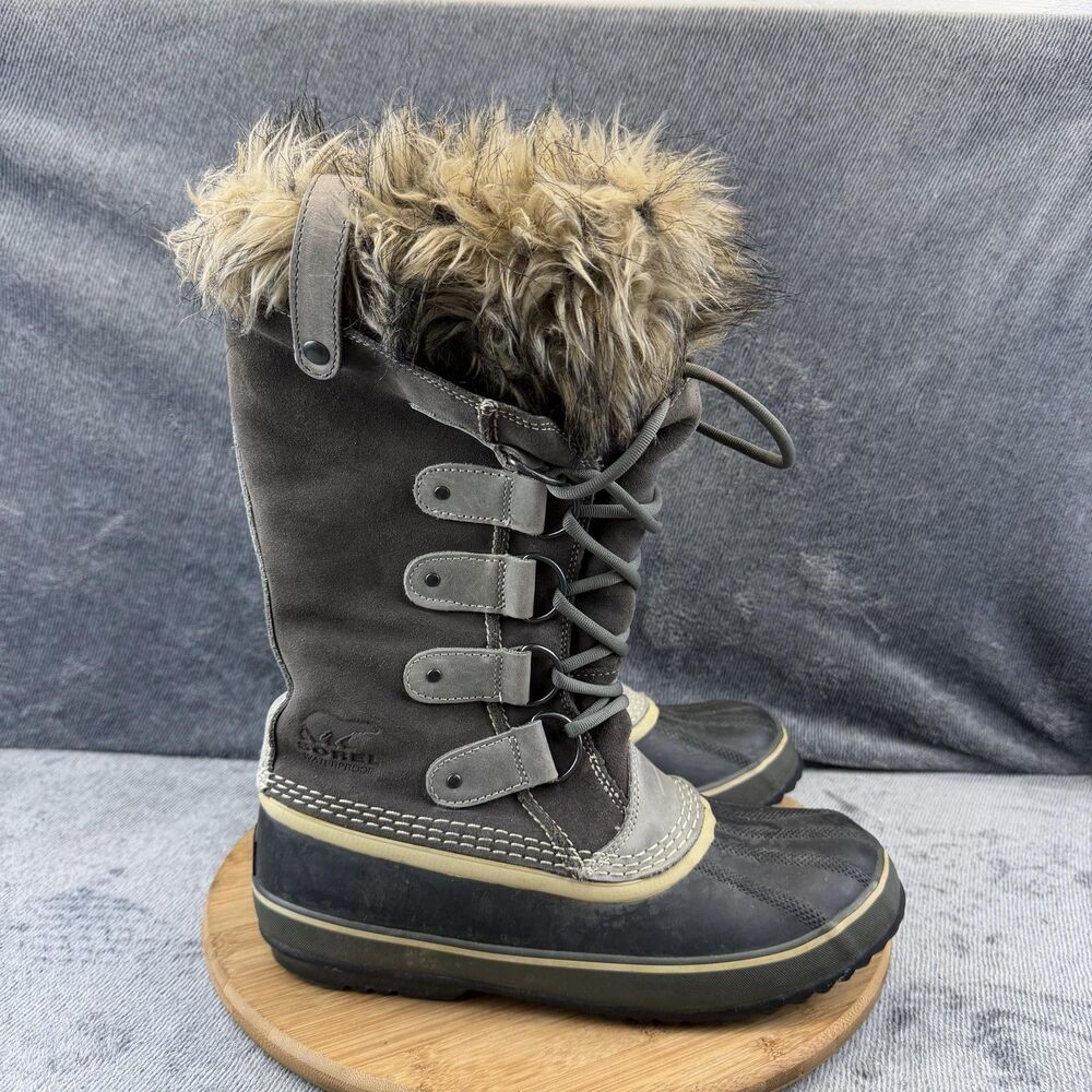 Sorel Boots Womens Size 9.5 Gray Suede Faux Fur Waterproof Mid Calf NL1540-051